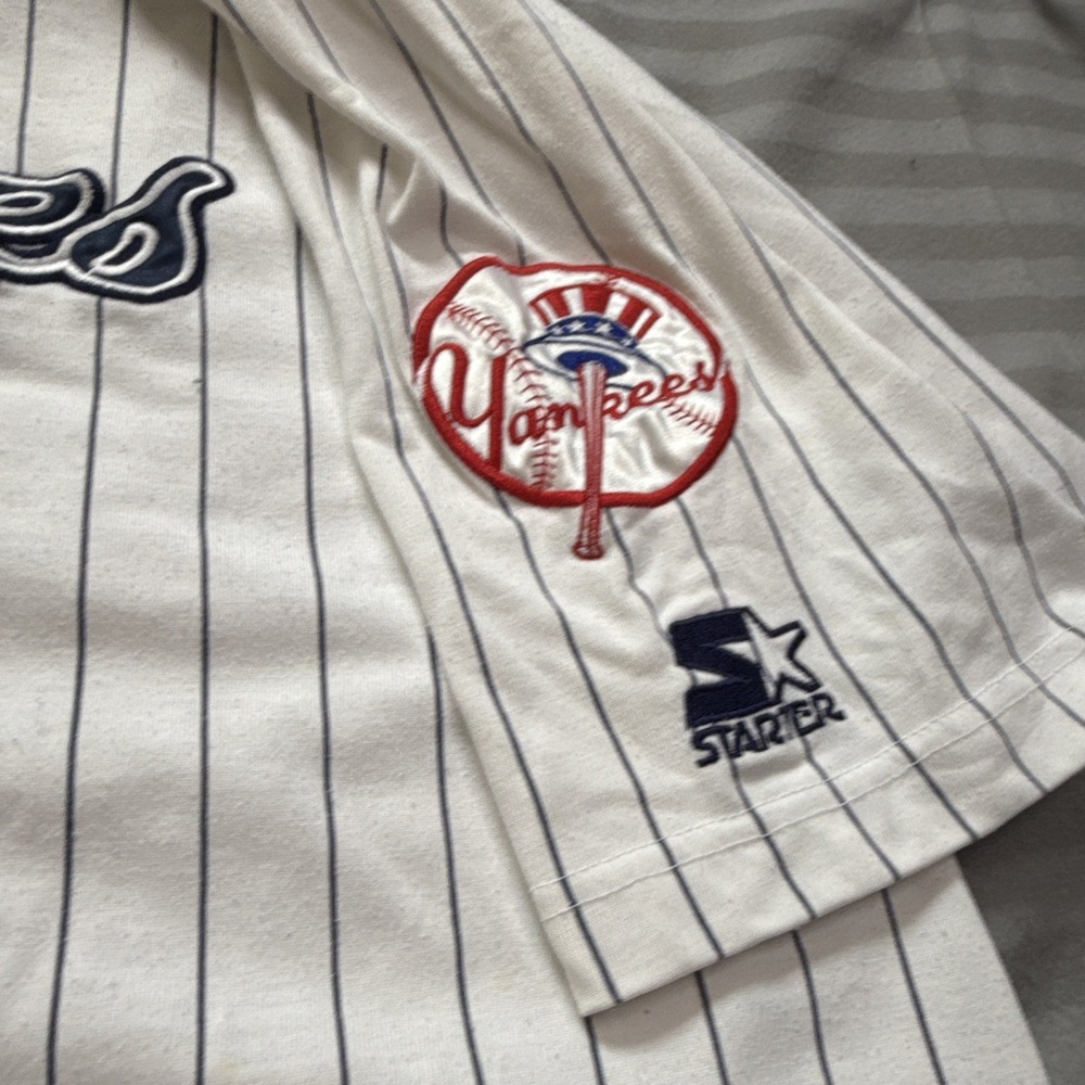 Vintage STARTER New York Yankees Pinstripe Baseball Jersey Mens XL Fair Con READ - Picture 11 of 16